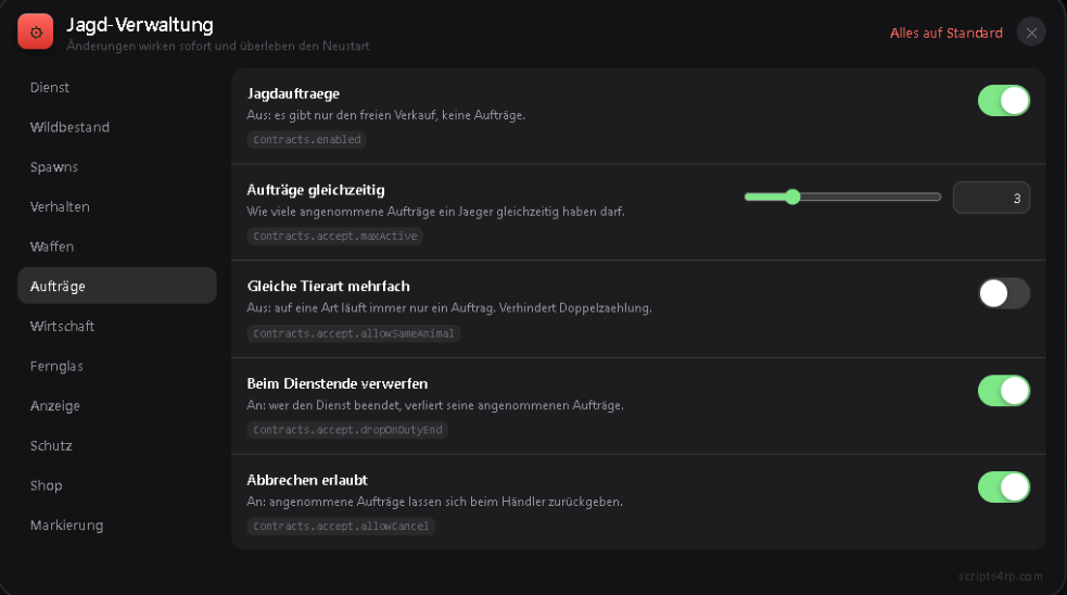 Verwaltung – Auftragsregeln